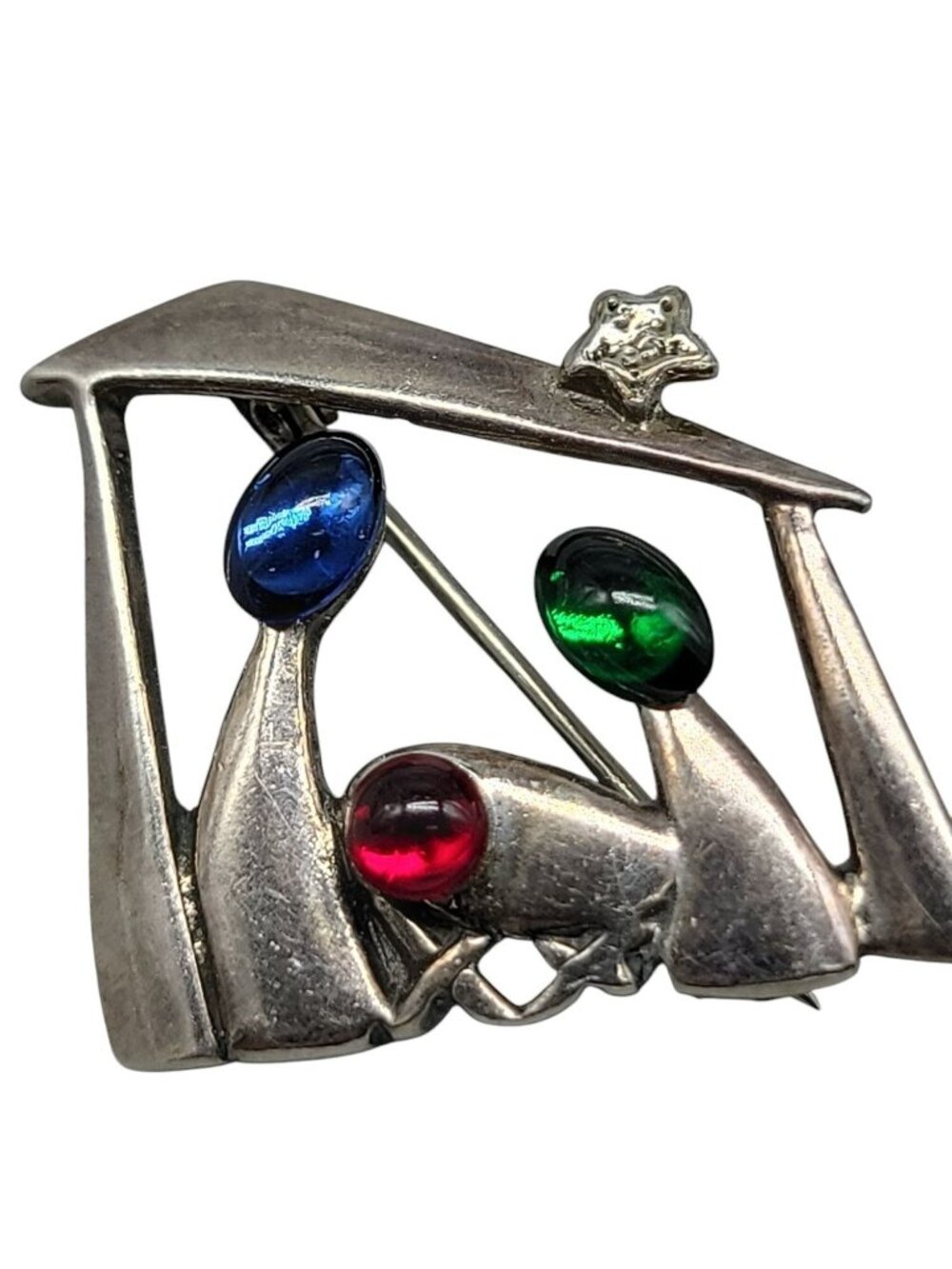 Silpada Christmas Brooch Sterling Silver Nativity Red Green Blue Cabachons 925 - Picture 1 of 9